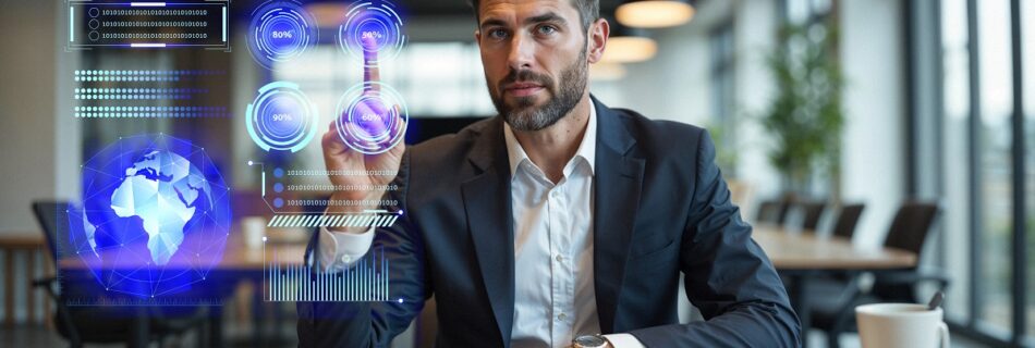 Como a tecnologia aproxima pacientes e psicólogos na era digital 12 Empresário usando tecnologia futurista com interface digital